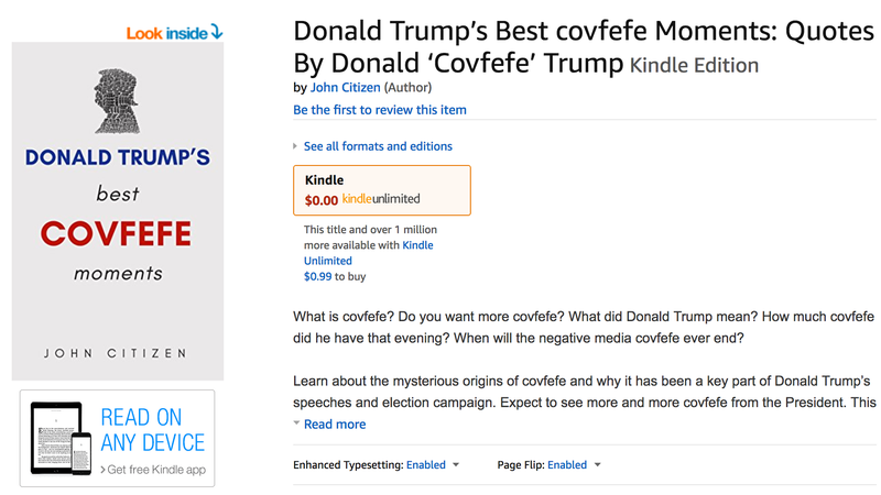 Illustration for article titled Be the Saddest Guy in the Office With Amazon's Embarrassing 'Covfefe' Swag